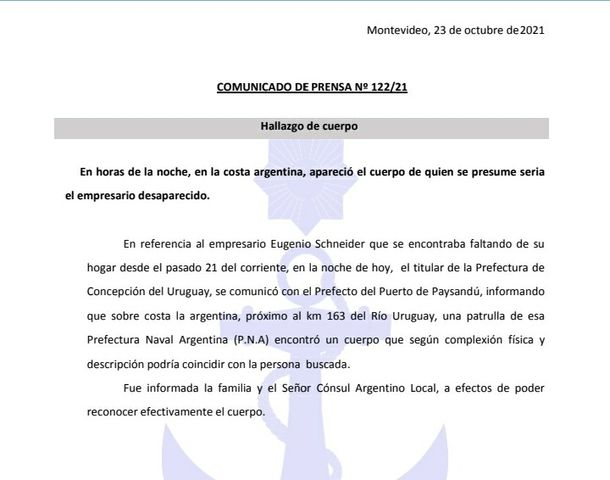 Se encontró un cuerpo en la costa argentina que se trataría del empresario Eugenio Schneider