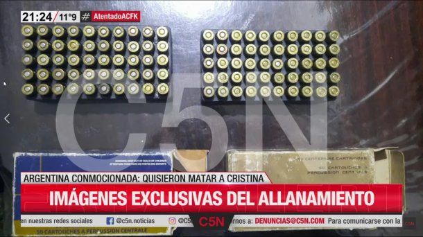 Atentado a Cristina Kirchner: las balas encontradas en el allanamiento son del calibre del arma