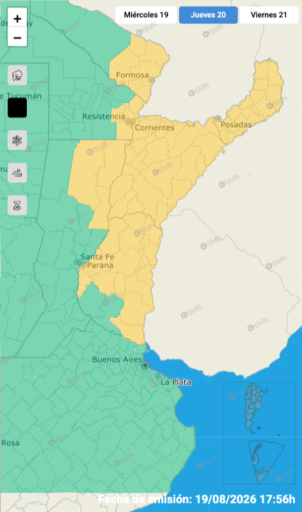 Alerta meteorológica por lluvias fuertes en varias zonas del país. Fuente: Servicio Meteorológico Nacional. Alerta meteorológica por lluvias fuertes en varias zonas del país. Fuente: Servicio Meteorológico Nacional. 