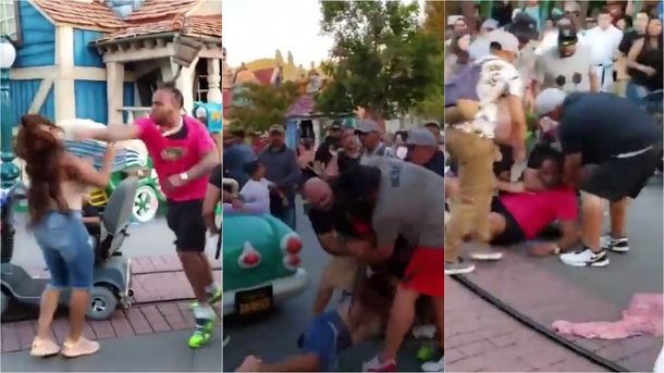 VIDEO: Brutal batalla campal de una familia en pleno Disney