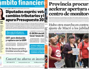 Tapas de diarios del miércoles 20 de diciembre de 2017