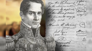 Santa Anna y David Burnet firman el Tratado de Velasco para el reconocimiento de la independencia de Texas en 1836. Santa Anna y David Burnet firman el Tratado de Velasco para el reconocimiento de la independencia de Texas en 1836.