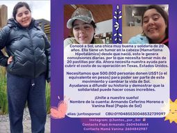 Juntos por Sol, la campaña para ayudar a una joven con un tumor en la cabeza