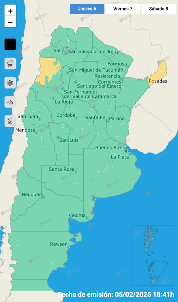 Rige alerta por tormentas fuertes y granizo en al menos cuatro provincias. Fuente: Servicio Meteorológico Nacional. Rige alerta por tormentas fuertes y granizo en al menos cuatro provincias. Fuente: Servicio Meteorológico Nacional.