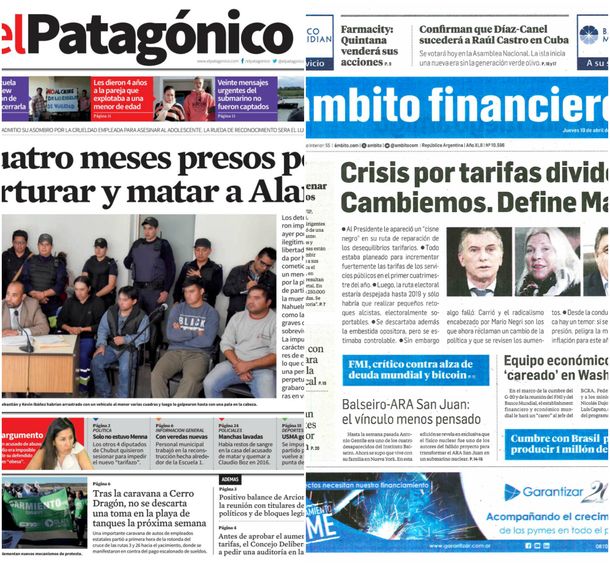 Tapas de diarios del jueves 19 de abril de 2018