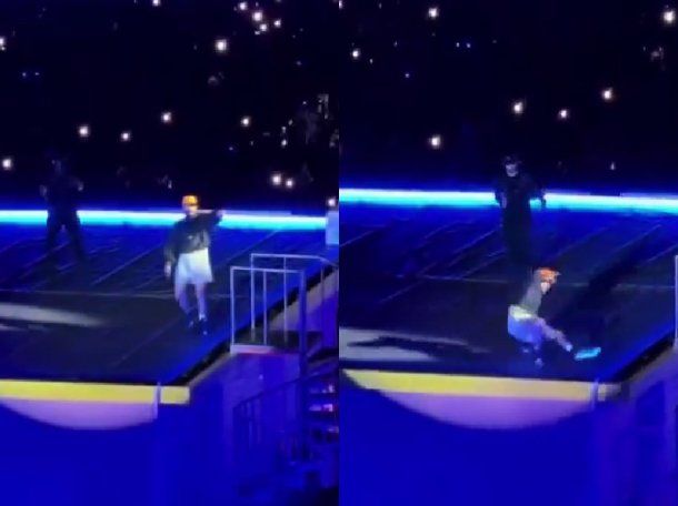 La peligrosa caída que sufrió Bad Bunny en pleno show: quedó al borde de un precipicio