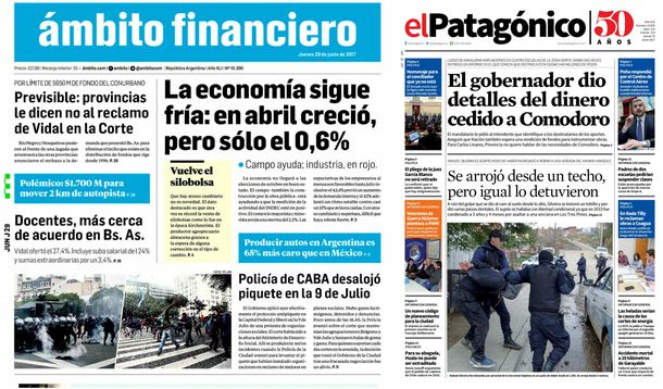 Tapas de diarios del jueves 29 de junio de 2017