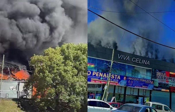 Otro voraz incendio: Bomberos intentan apagar las llamas en un centro comercial de Villa Celina