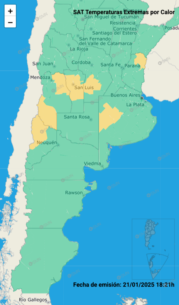 Alerta por calor en Buenos Aires y otras partes del país. Fuente: Servicio Meteorológico Nacional. Alerta por calor en Buenos Aires y otras partes del país. Fuente: Servicio Meteorológico Nacional.