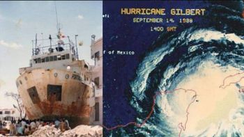 El huracán Gilberto afecta la península de Yucatán con vientos sostenidos de 295 km/h y rachas de 350 km/h en 1988. El huracán Gilberto afecta la península de Yucatán con vientos sostenidos de 295 km/h y rachas de 350 km/h en 1988.
