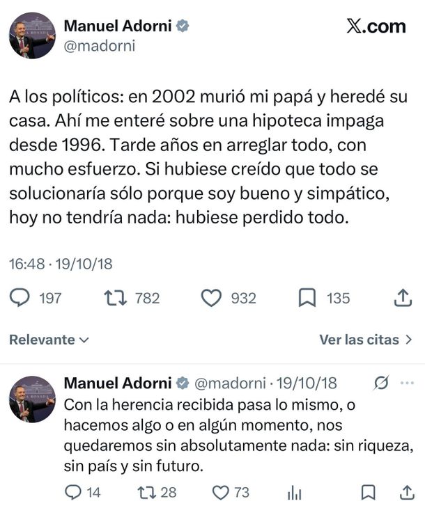 El posteo de Adorni de 2018 El posteo de Adorni de 2018