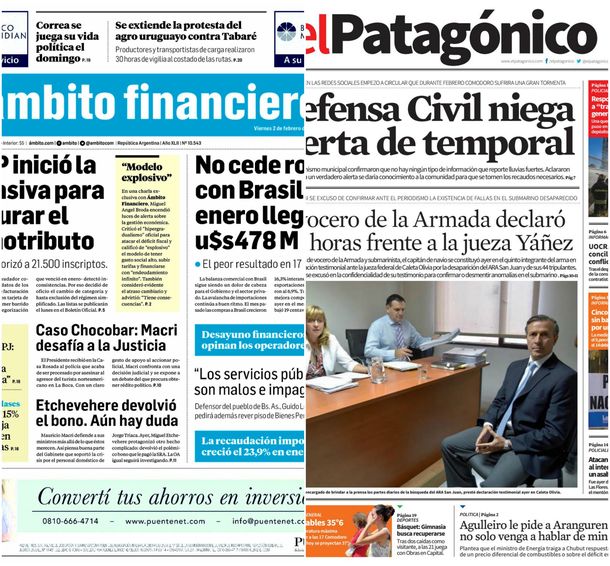 Tapas de diarios del lunes 5 de febrero de 2018