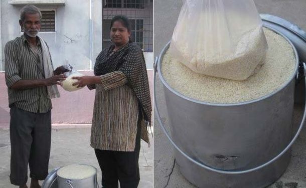 En India redoblan la apuesta y hacen el desafío del balde de arroz contra el hambre