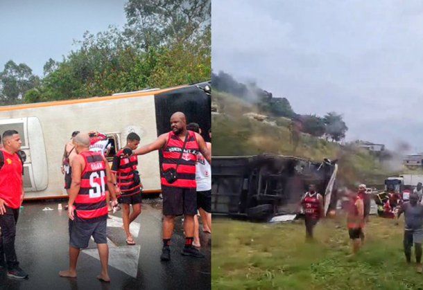 Volcó un micro con hinchas de Flamengo rumbo a Buenos Aires: hay tres heridos graves Volcó un micro con hinchas de Flamengo rumbo a Buenos Aires: hay tres heridos graves