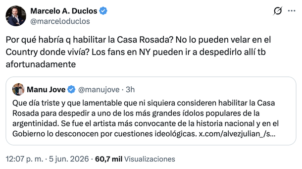 Marcelo Duclos, el "bajista" de Javier Milei que ironiza con la muerte de Indio Solari. Marcelo Duclos, el "bajista" de Javier Milei que ironiza con la muerte de Indio Solari.