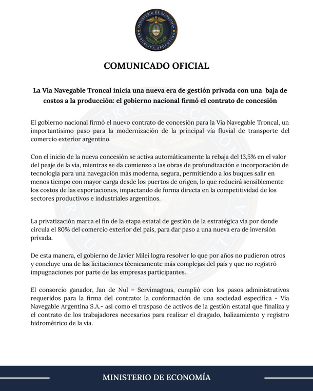 Hidrovía: el Gobierno le puso la firma al polémico contrato y privatiza el Paraná tras un escandaloso proceso Hidrovía: el Gobierno le puso la firma al polémico contrato y privatiza el Paraná tras un escandaloso proceso