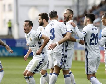El festejo del Real Madrid, tras un gol de Benzema