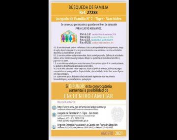 Se convoca a postulantes a guarda con fines de adopción para 4 hermanitos