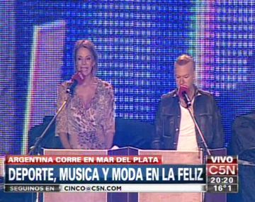 Nequi Galotti y Leandro Rud en el desfile Argentina Corre