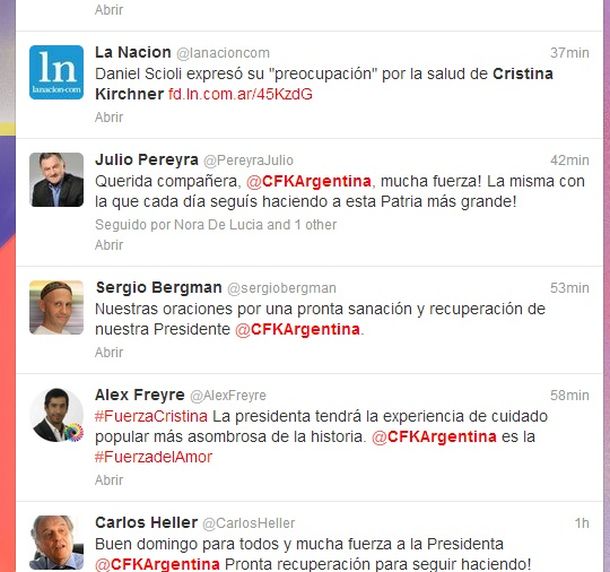 En Twitter, los políticos le desean una pronta recuperación a Cristina 