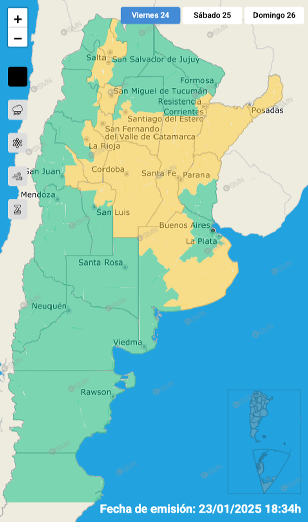 Alerta por tormentas fuertes y granizo en Buenos Aires y medio país. Fuente: Servicio Meteorológico Nacional. Alerta por tormentas fuertes y granizo en Buenos Aires y medio país. Fuente: Servicio Meteorológico Nacional. 