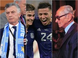 Mauricio Macri (ex presidente), Julián Álvarez, Enzo Fernández (futbolistas de la Selección Argentina) y Osvaldo Pugliese (músico considerado como talismán que contrarresta la mala suerte) Mauricio Macri (ex presidente), Julián Álvarez, Enzo Fernández (futbolistas de la Selección Argentina) y Osvaldo Pugliese (músico considerado como talismán que contrarresta la mala suerte)
