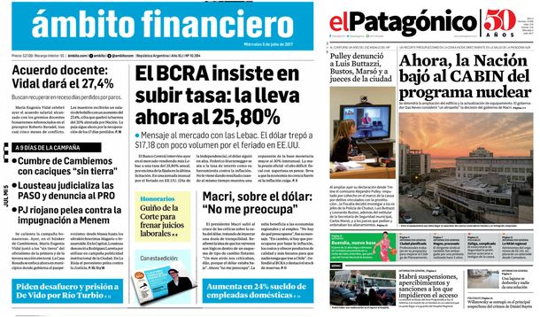 Tapas de diarios del miércoles 5 de julio de 2017