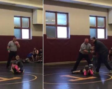 Un nene interrumpió la pelea de lucha libre de su hermana pensando que estaba en peligro