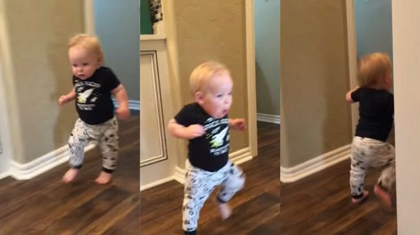 Un bebé salió corriendo tras escuchar el rugido de su abuelo