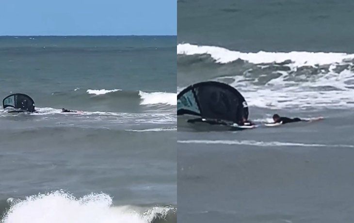 Tensión: guardavidas rescataron a un kitesurfista arrastrado por el viento en Mar del Plata