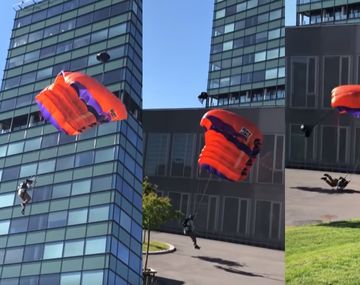 VIDEO: Saltó desde un edificio en paracaídas y se rompió las piernas
