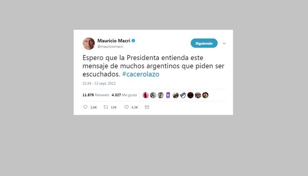El tuit de Macri avalando el Cacerolazo