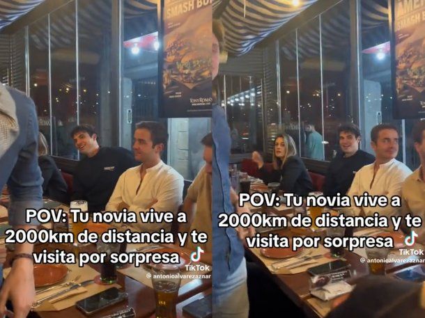 Su novia a la distancia lo visita de sorpresa y su reacción es viral