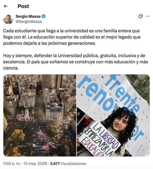 El contundente respaldo Sergio Massa a la Marcha Federal Universitaria. El contundente respaldo Sergio Massa a la Marcha Federal Universitaria.