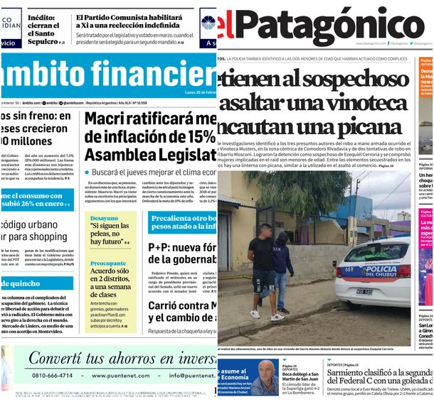 Tapas de diarios del lunes 26 de febrero de 2018