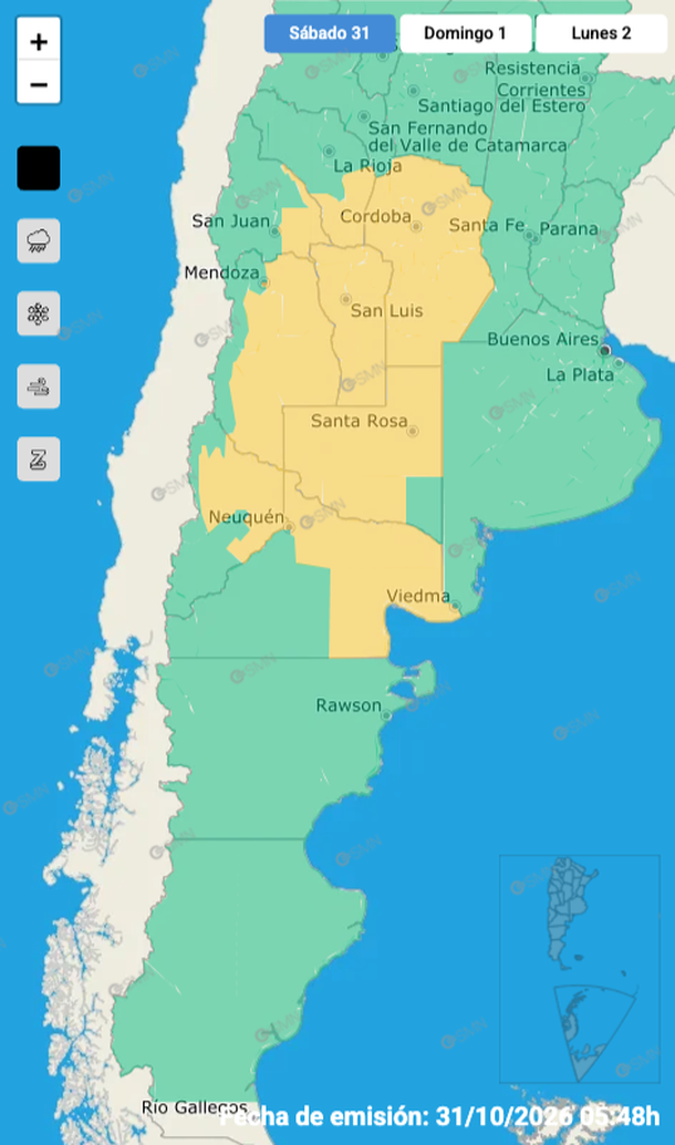 Zonas en alerta por lluvias y tormentas. Fuente: Servicio Meteorológico Nacional. Zonas en alerta por lluvias y tormentas. Fuente: Servicio Meteorológico Nacional.