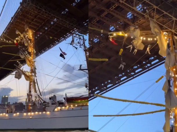 Un buque de la Marina mexicana chocó contra el puente de Brooklyn: hay 2 muertos y 22 heridos