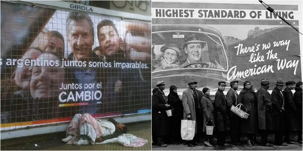Una foto de la campaña por la reelección de Macri en 2019 y uno de los íconos de la historia del fotoperiodismo