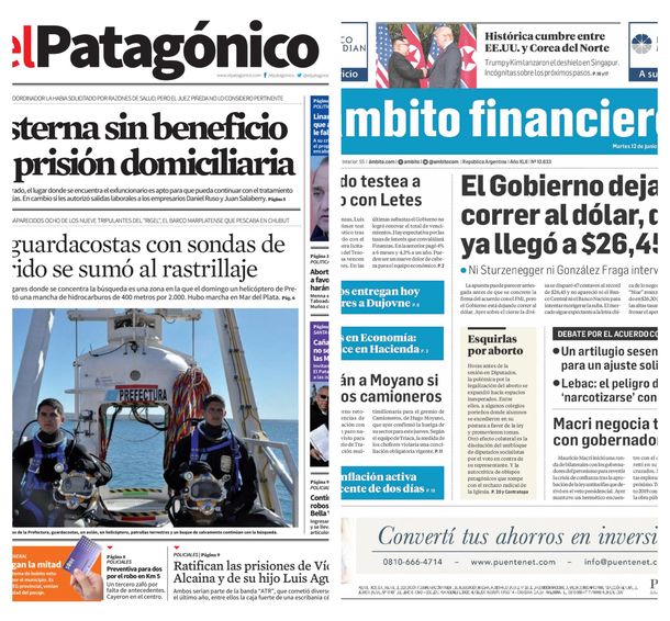 Tapas de diarios del martes 12 de junio de 2018