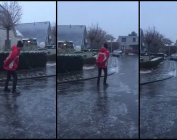 Las ventajas de vivir en Noruega: patinan sobre hielo en la calle