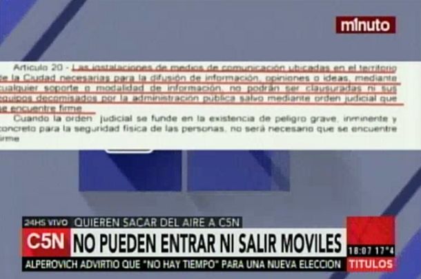 La Ciudad actuó de modo ilegal y sin orden judicial en la censura a C5N