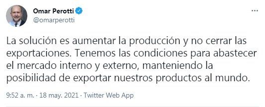 Omar Perotti, gobernador de Santa Fe, contra el cierre de exportaciones de carne