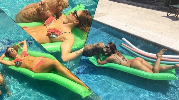 Jésica Cirio incendió las redes con fotos hot en la pileta, acompañada por sus mascotas