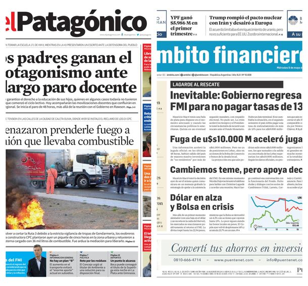 Tapas de diarios del miércoles 9 de mayo de 2018