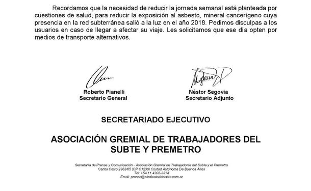 Hoy hay paro de subtes: qué líneas y en qué horario