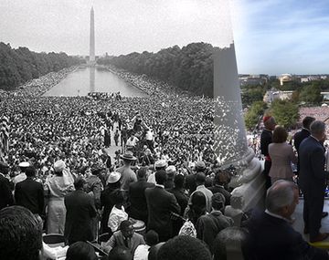 A la izquierda, el discurso de Luther King frente al Lincoln Memorial (1963); a la derecha, el papa Francisco ovacionado por una multitud en la plaza del Capitolio.