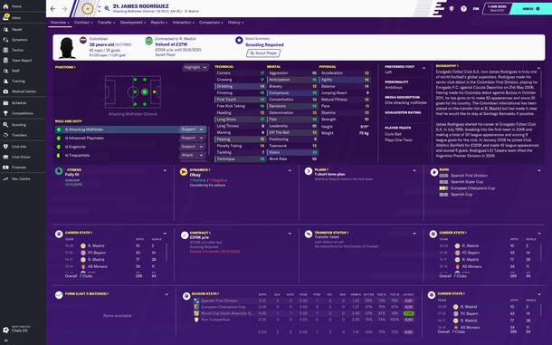 James Rodr&iacute;guez en el Football Manager 2020 que ser&aacute; gratis ante el avance de la pandemia de coronavirus