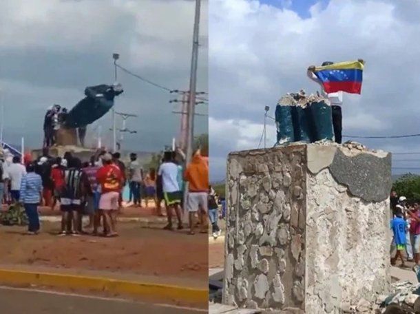 Derribaron varias estatuas de Hugo Chávez en Venezuela. 