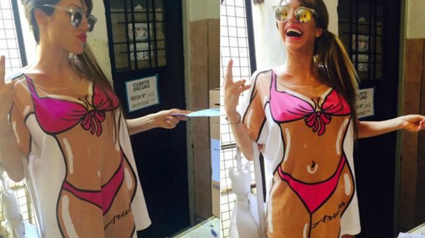 El desubicado vestuario de Vicky Xipolitakis para ir a votar