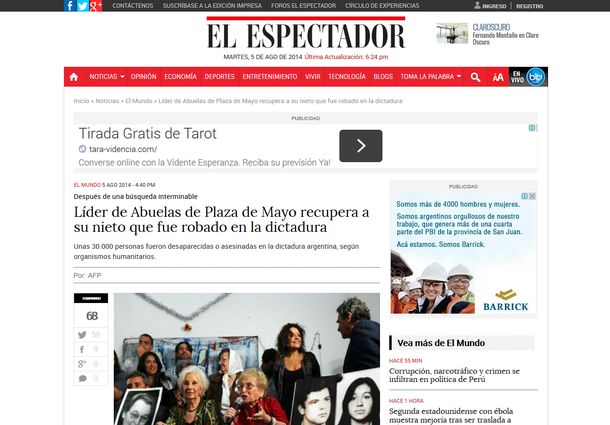 La recuperación del nieto de Estela, según los diarios del mundo